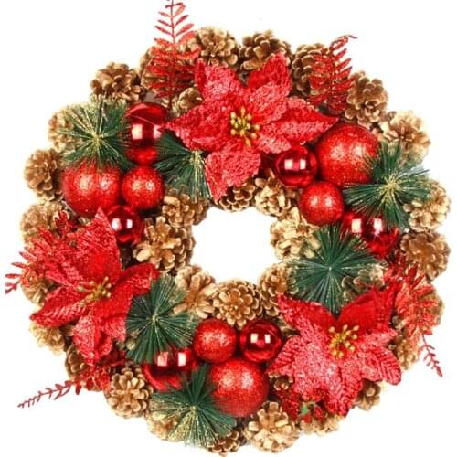 Navidad Pinecone Wreath Fake Flower Decor Realistic Berry Wreath Christmas Door Hanging Decor Party Supplies елочные украшения