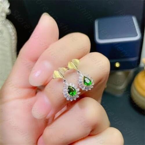 Natural Diopside S925 Earrings Are Suitable Fine Fashion Jewelry For Womens Wedding And Party Free Shipping
