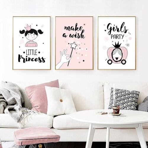 Modern Cute Pink Princess Kawaii Children Room Decoration Poster Print Canvas Painting Picture Home Wall Art Wall Stickers