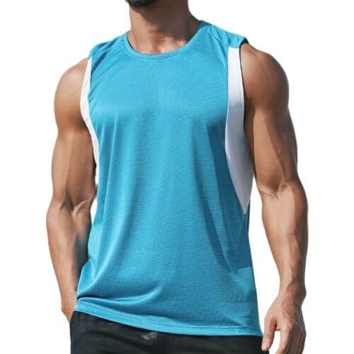 Gym Clothing Men Fitness Sports Color Matching Vest Mens Sleeveless T-shirt Summer Outdoor Training Marathon Run Loose Quick-dry