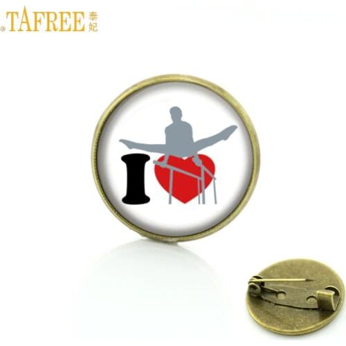 TAFREE Brand vintage silhouette art Gymnastics Sports brooches pins fashion women charms Love Gymnastics badge jewelry SP121