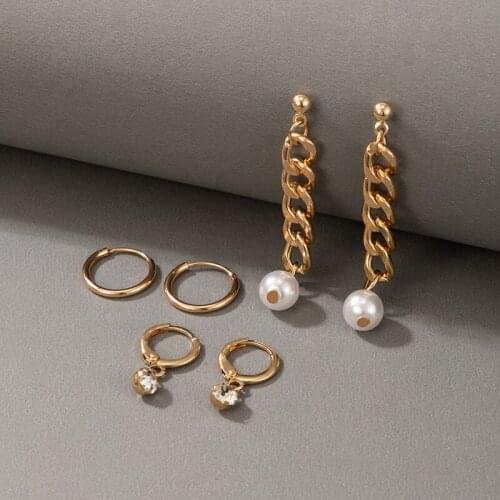 Tocona 6pcs/sets Punk Gold Color Alloy Metal Link Drop Dangle Earrings for Women Luxury Pearl Stone Party Jewelry Gift 17612