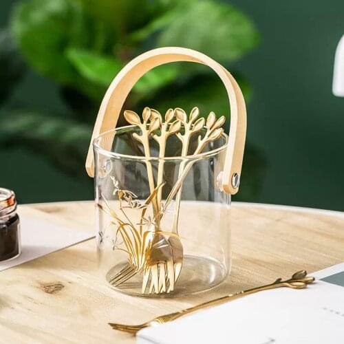 Stainless Steel Fork for Fruit Dessert Small Spoon Chopsticks Storage Box Glass Storage Jar Storage Tank Tableware Household