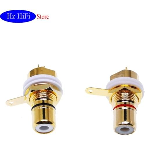 High quality RCA Female Socket Chassis Connector Gold Plated Jack Plug AMP Audio Jack Bulkhead White Cycle Nut Solder Cup