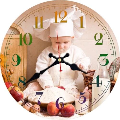 WONZOM Chef Baby Art Large Wooden Wall Clock,Vintage Style Clock,Home Living Room Decoration,No Ticking Sound,Diameter 40CM