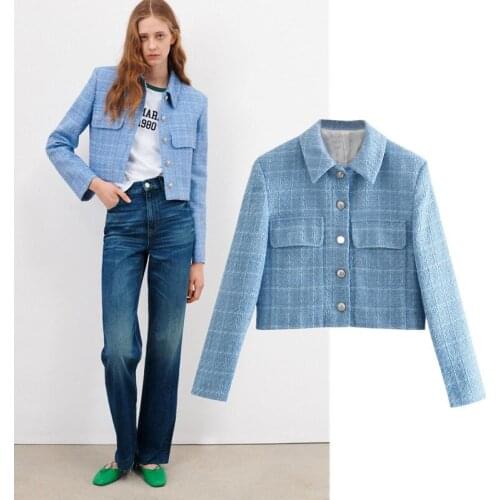 Autumn women Tweed Jacket high quality Small Fragrance Pearl single breasted Women Korean Short Elegant Coat