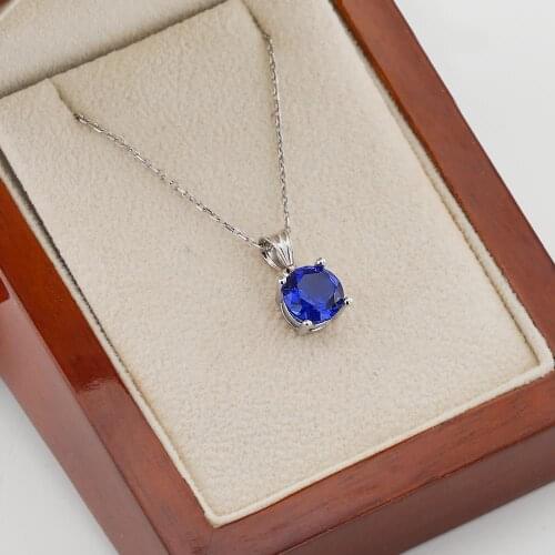 Women Silver Necklace with Blue Zircon Stone Fashion Trendy Women Accesories 925 Silver Famale Gift Made in Turkey