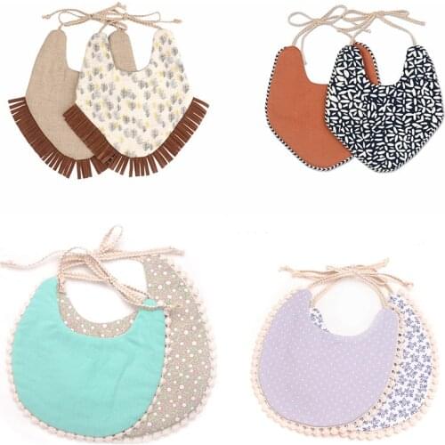 1PC Newborn Infant Baby Girl Boy Bib Kid Toddler Dinner Feeding Tassel Double-Deck Cotton Vintage Linen Clothes Saliva Towel