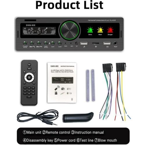 12V 1 DIN Car Bluetooth MP3 Player Radio Voice Assist Drunk Test Machine SWM-80E FM Radio Stereo Audio Music USB/SD AUX Input