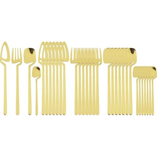 32Pcs 18/10 Stainless Steel Dinnerware Gold Cutlery Set Knife Fork Spoon Dinner Tableware Set Home Party Silverware Flatware Set