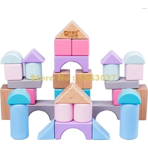 35pcs Diy Beech Colorful Wood Wooden Educational Building Blocks Toy