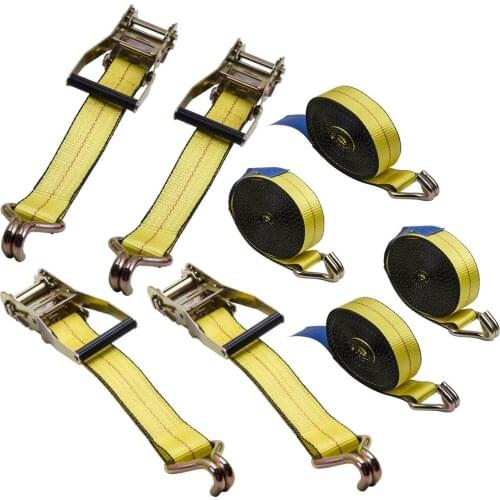 4 Packs 2" x 27' 10000 lbs Ratchet Tie Down Strap Double J Hooks Cargo Truck New