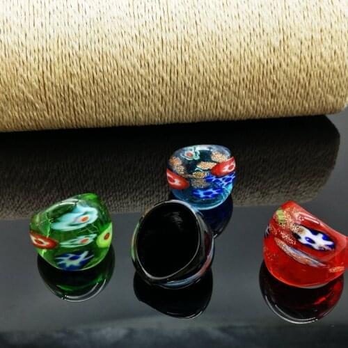 4pcs/Lot Chinese style jewelry Mix Color Lampwork Glass Murano Rings 17-19mm