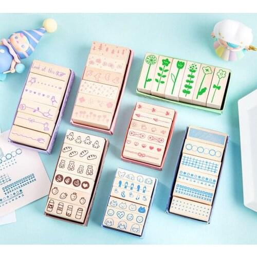 6pcs/set Vintage Mini Kingdom Series Combination Seal Wooden Rubber Stamps for Scrapbooking Stationery DIY Craft Standard