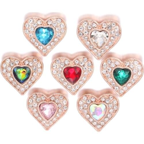6pcs/lot New Love Snap Jewelry Rose Gold Rhinestone Love Heart 18mm Snap Buttons for Interchangeable 18MM Snap Button Bracelet