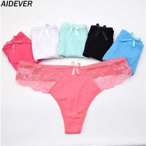 AIDEVER 6Pcs/lot female Cotton Underwear Womens sexy Lace Panties thongs and g strings ladies Temptation Low-Rise underpants