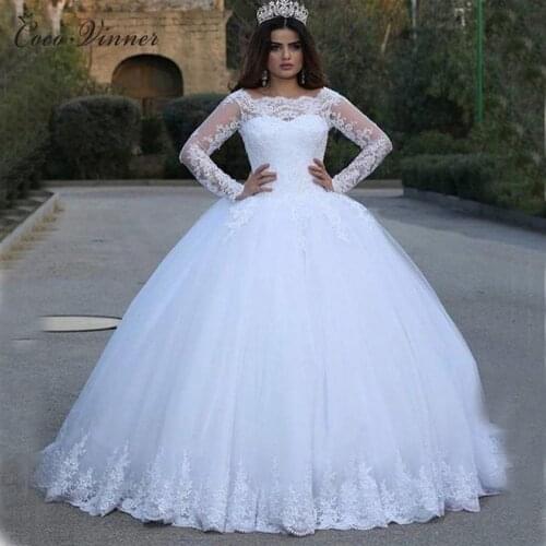 Arab Muslim Ball Gown Wedding Dress Princess Style Long Sleeve Lace Appliques Bride Dress Custom Made Wedding Gowns W0134