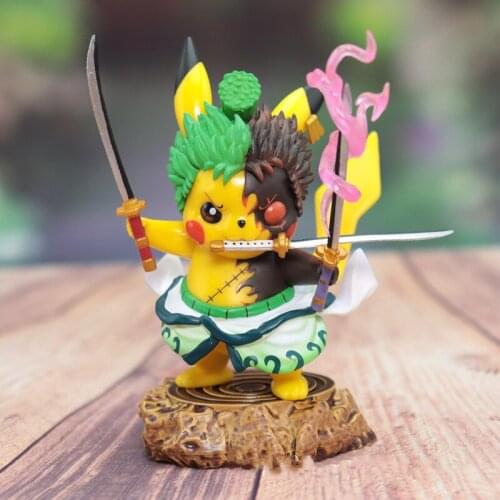 Bandai Model One Piece Pokemon Yan Mo Three Knife Sauron PKQ Pikachu COS Anime Figure Decoration Ornaments