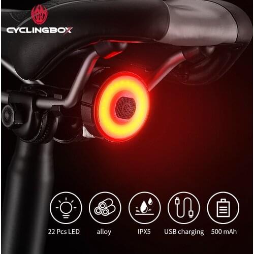 CyclingBOX Smart Bicycle Tail Light Automatic Senses Stop Brake Waterproof USB Rechargeable LED Taillight Bicycle Accessories