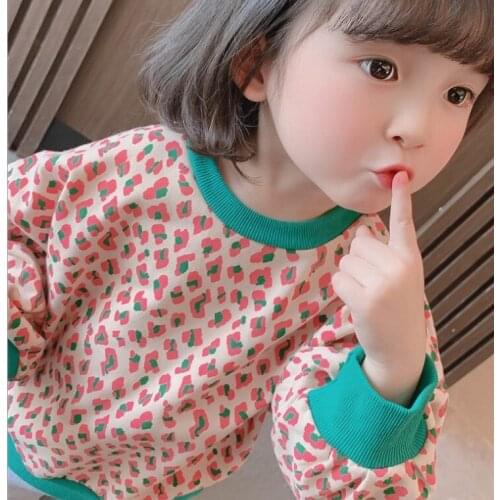 Korean Childrens Clothing Childrens Sweater 2021 Spring and autumn New Girls Loose Pullover Baby Color Contrast Clothes