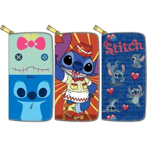 Disney mickey mouse Stitch Wallet Childrens Cartoon Clutch Stitch PU Long Zipper Wallet Boys and Girls Card Holder