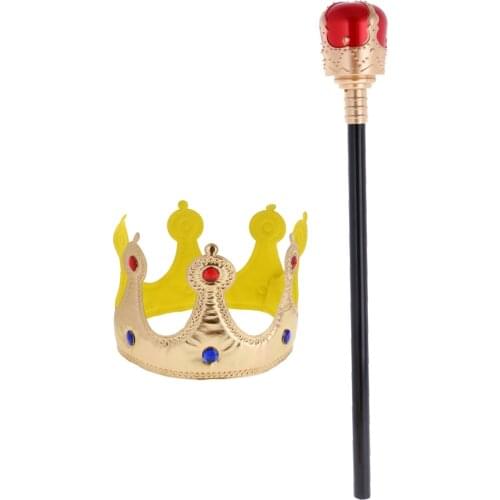 Kids Royal Crown and Scepter Set Birthday Cosplay Costume Props King Queen Fancy Dress for Boys Girls