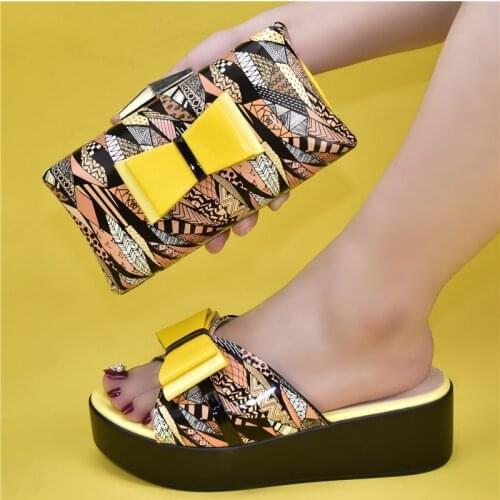 Doershow African Shoes And Bag Matching Set With YELLOW Hot Selling Women Italian Shoes And Bag Set For Party Wedding ! HRF1-3