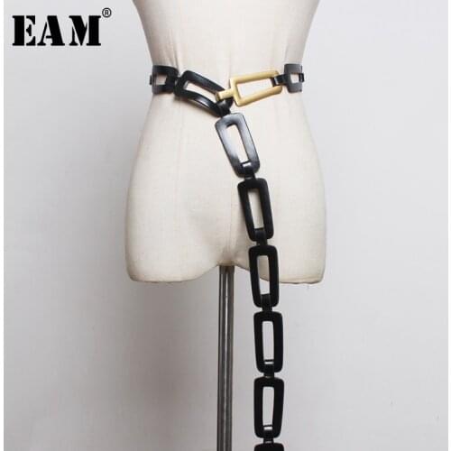 [EAM] Pu Leather Multicolor Black Split Joint Long Wide Belt Personality Women New Fashion Tide All-match Spring 2021 1N451