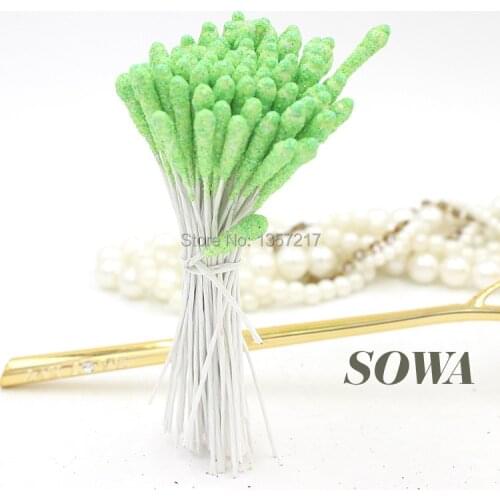 Eco-friendly Size 5mm 160pcs/Lot Light Green Xmas Single head Iron Wire Pearl Stamen For Christmas Flower Wedding Decoration