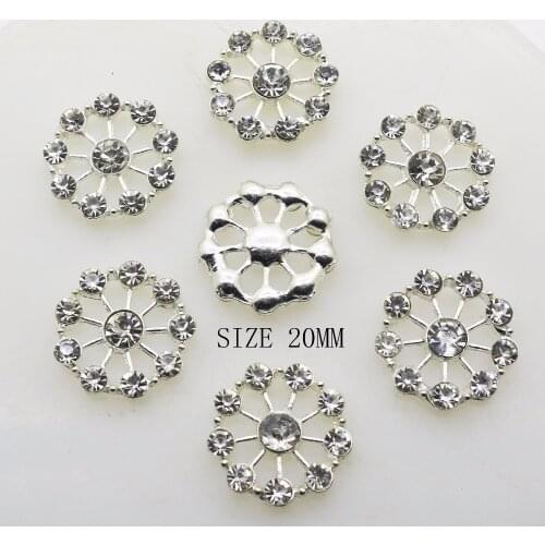 Hot Fashion 10pcs/Lot 20mm Round Alloy Buttons Slider Silver Wedding Decoration Flatback Ribbon Crystal For DIY Hair Accessories