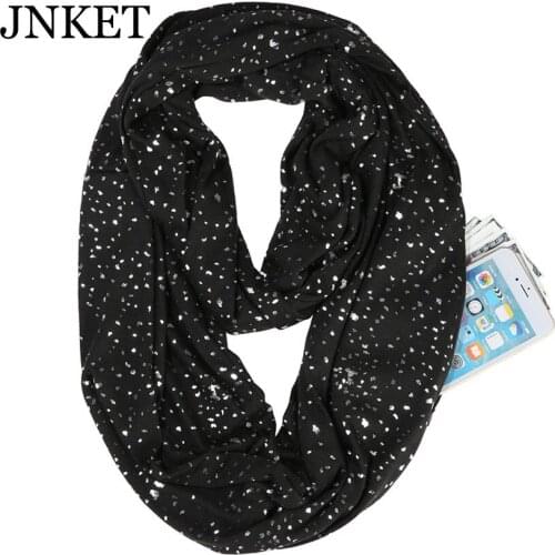 JNKET New Unisex Loop Scarves Infinity Scarf Women Sequins Scarf Hidden Zipper Pocket Scarf Winter Scarf All Match Travel Scarf