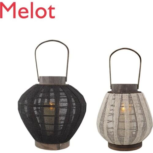 Chinese Retro Portable Barn Lantern Bamboo Linen Bed & Breakfast Storm Lantern Home Soft Furnishings Candlestick Decoration