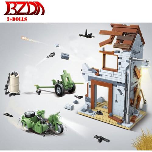 BZDA 3 Dolls WW2 Military Scene Building Blocks Battle Of Stalingrad Battlefield Heroes & Generals Model Bricks Child Toys Gift