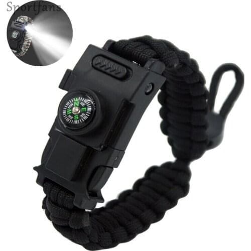 Multifunction Survival Tools Adjustable Bracelet Reflective Paracord Outdoor 4mm Camping Hiking Rescue with Led Light