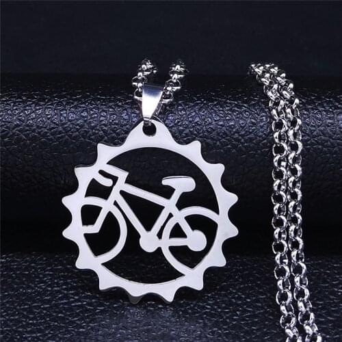Fashion Bicycle Stainless Steel Chain Necklace Women Moon Heart Necklaces Pendants Jewelry colgante mujer N4108S01