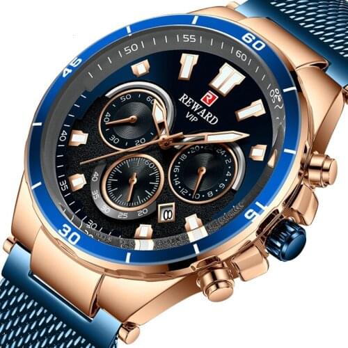 Mens Business Wrist Watch New Luxury Brand REWARD Male Full Steel Mesh Belt 24 Hour Date Clock Quartz Watches Waterproof