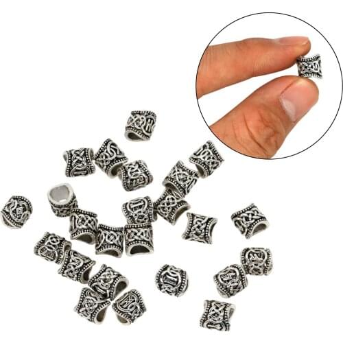 Viking Rune Beard Bead Coil Set (24 Pieces) - Norse Rings for Hair, Dreads & Beards