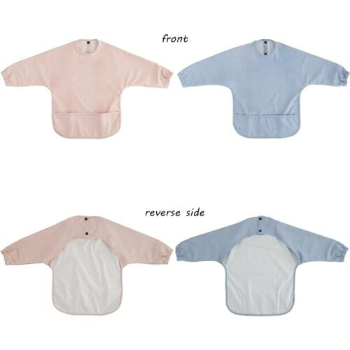 Toddler Long Sleeve Scarf Waterproof Baby Bibs Feeding Solid Food Bib Apron Pocket Infant Burp Cloth Bibs Childrens Products