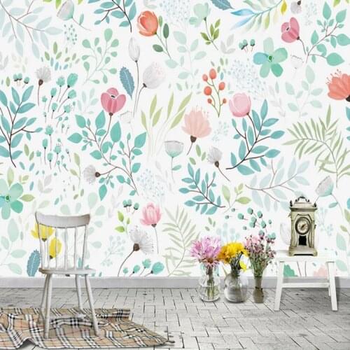 Nordic Style Hand Painted Flowers Mural Wallpaper Living Room Bedroom Background Wall Painting Pastoral Home Decor 3D Wallpapers