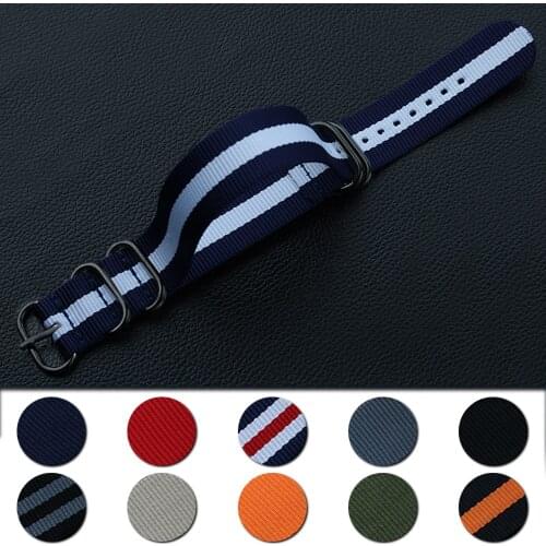 NATO Nylon Strap 20 22 24 mm Solid Bracelet Military Nato Fabric Nylon Watch straps Woven Zulu Straps Bands Black Buckle Belt