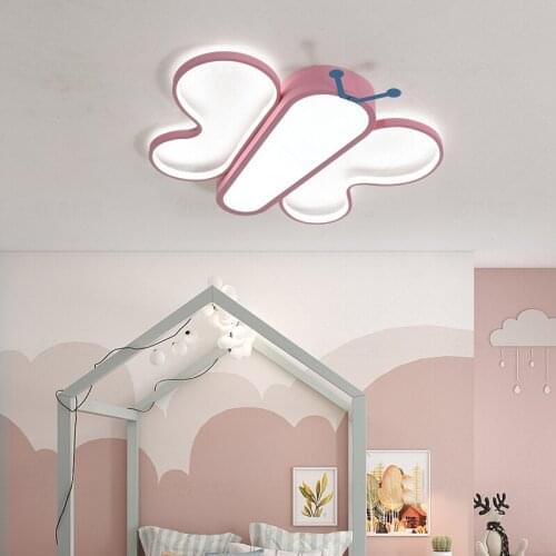 Nordic kids ceiling lights dimmable LED ceiling light pink girl room cartoon butterfly bedroom lamp ceiling chandeliers children