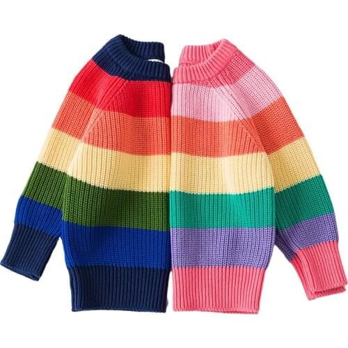 New Kids Baby Girls Boys Sweater Autumn Winter Full Sleeve Rainbow Stripes Pullover Sweater Toddler Children Knit Sweater