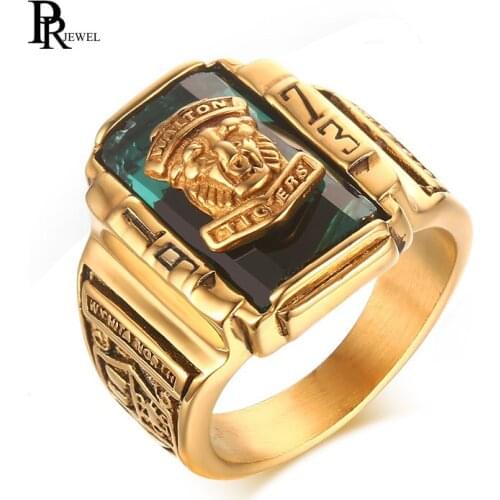 Gold Tone Stainless Steel Colorful Rhinestone 1973 Walton Tigers Signet Rings for Men Male