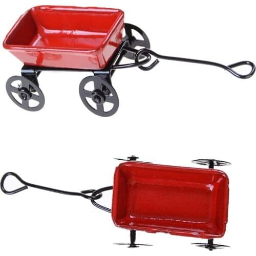Pretend Play Classic Toys Doll House Decoration Gift for Kids 1:12 Cute Dollhouse Miniature Garden Metal Cart Red Furniture Toys