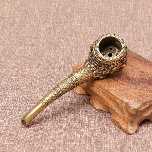 Pure copper antique buddha pipe old-fashioned traditional big pipe smoking utensils dry pipe handicraft ornaments