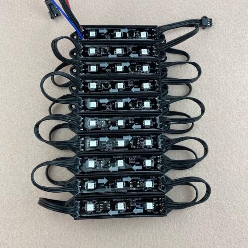 20pcs/string DC12V WS2811 LED RGB full color pixel module,IP68,0.72W/pixel,black case, 18awg all black wire,size: 75mm*15mm