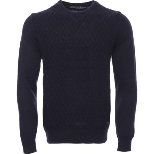 Diamond Pattern Circle Neck Navy Sweater