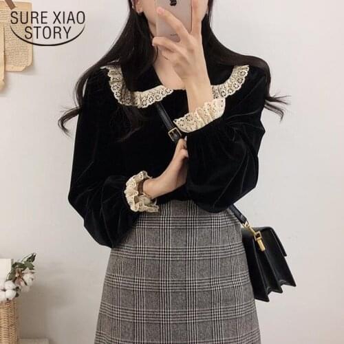 Oversize Tops Spring Long Sleeve Girls Blouse Korean Vintage Black Womens Shirt Single Breasted Winter Clothes Women New 11606
