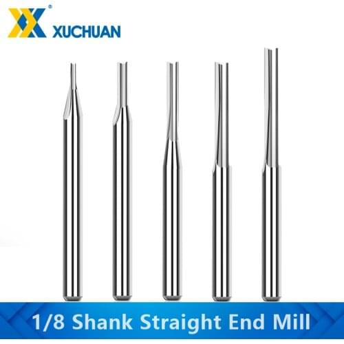 10pcs CNC Router Bit 2 Flutes Straight Milling Cutter for Wood MDF Plastic 3.175mm Shank Carbide End Mill Woodworking Tools