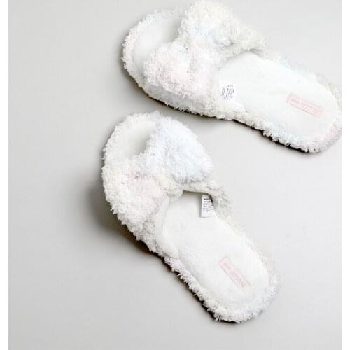 Snow White Butterfly Dew Toe Waterproof and Antiskid Indoor Quiet Womens Flat Bottom Plush Slippers